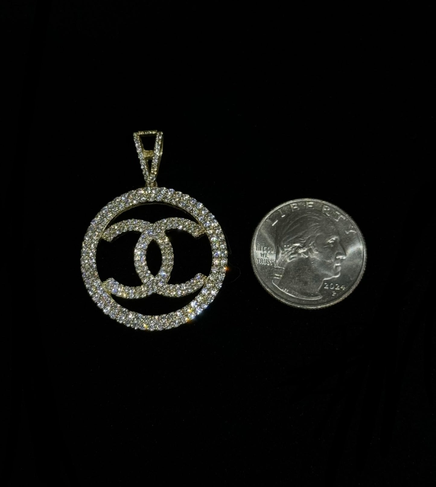 14K Gold Semi-Solid Chanel Pendant