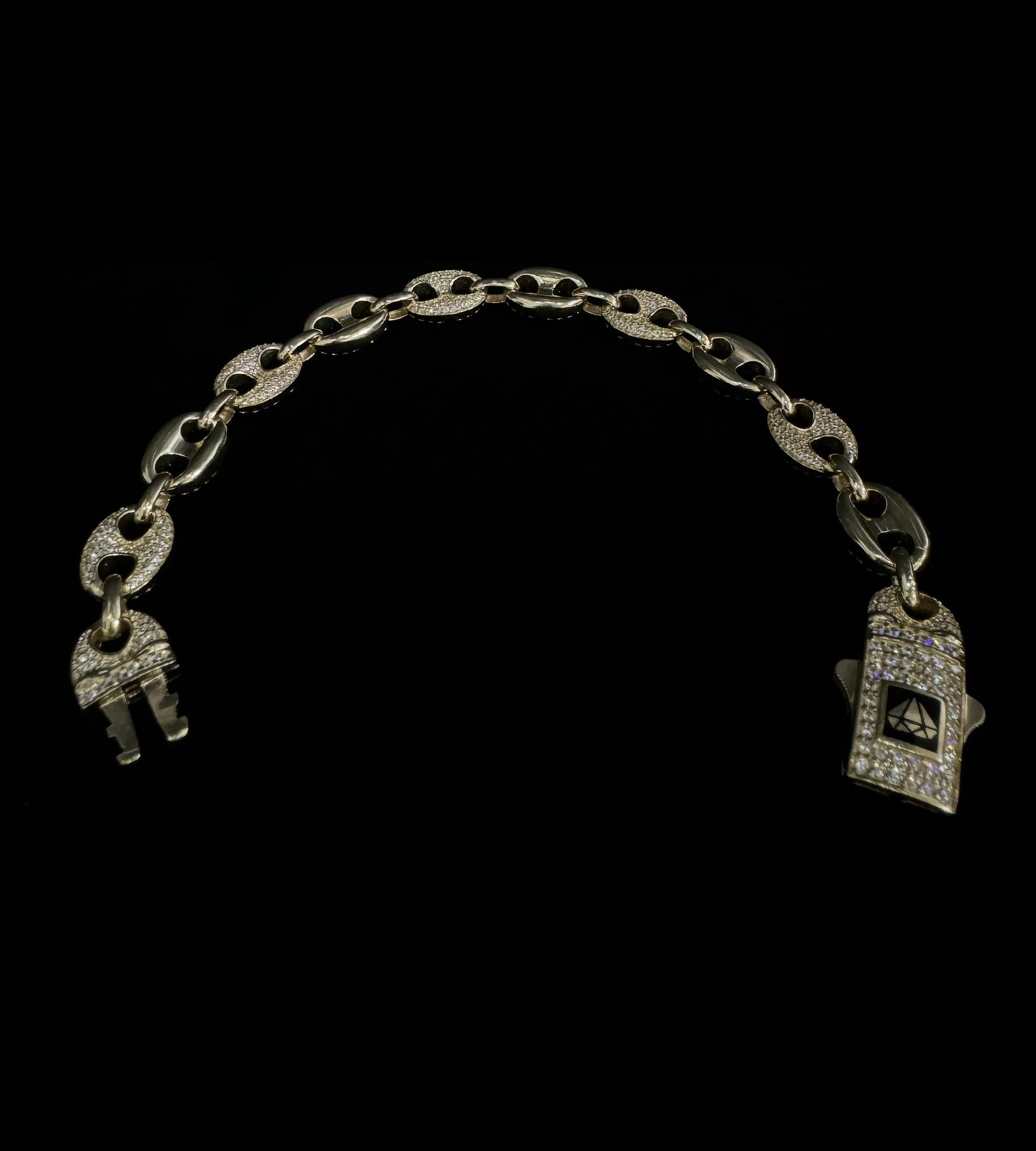 14K Gold Semi-Solid Puff Gucci Link Bracelet With CZ Stones