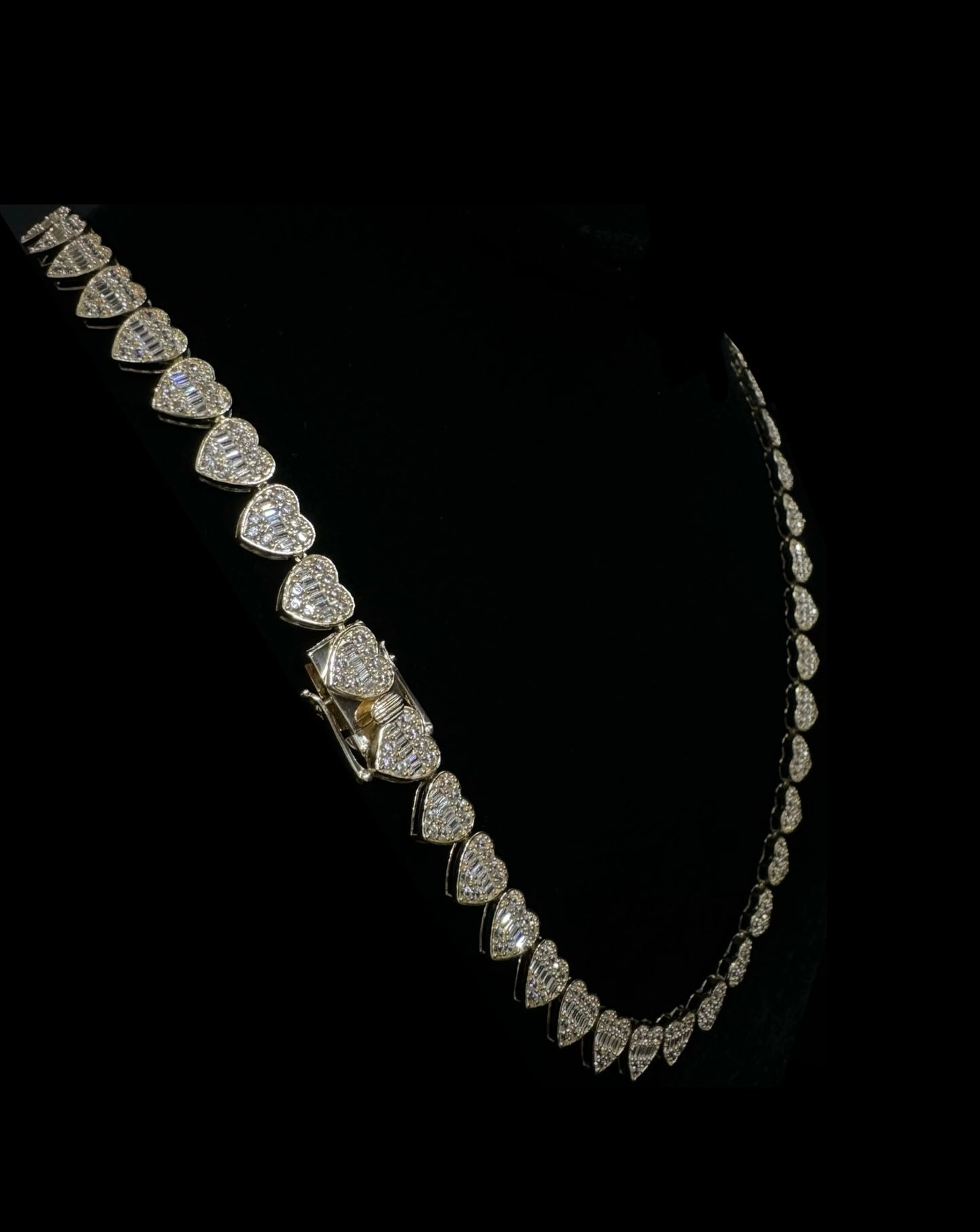 14K Gold Heart Link Chain With CZ Stones