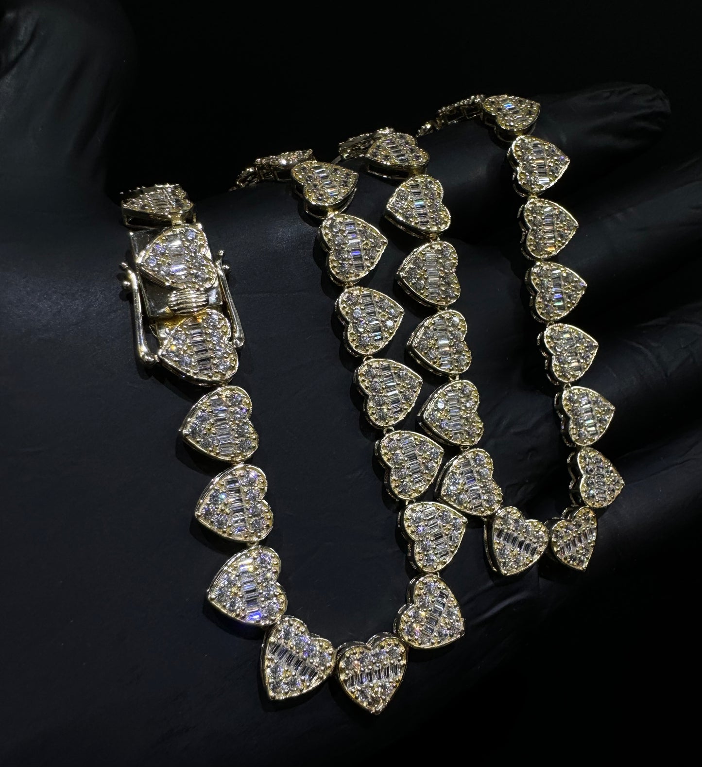 14K Gold Heart Link Chain With CZ Stones